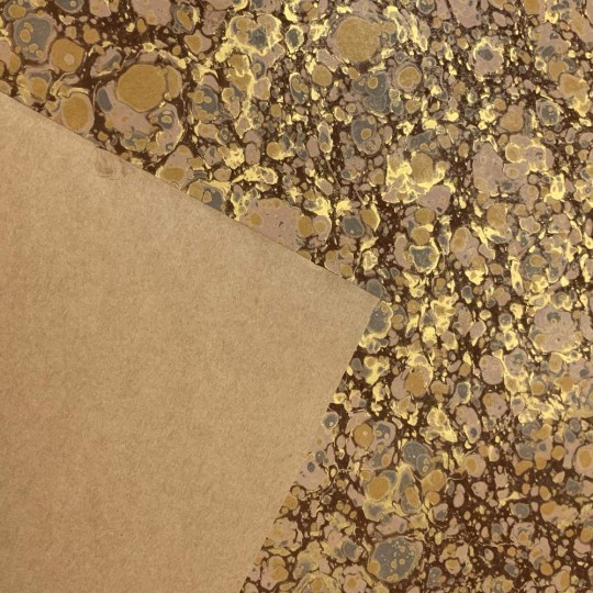Hand Marbled Paper Stone Marble Pattern in Brown, Grey and Gold ~ Berretti Marbled Arts